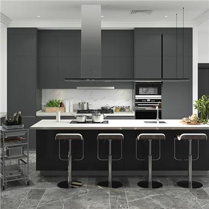 Project home classic full cabinet set furniture designs australian prefabricated lacquer black wood island kitchen cabinet  HS-KC15