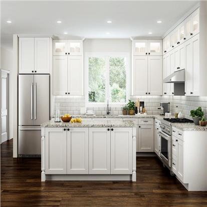 Luxury classic integrated plywood kitchen cabinet designs modern usa rta white shaker style oak wood modular kitchen cabinets  HS-KC26