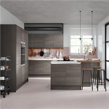 Modern gray color mdf wood board cupboard cabinets set designs australian grey melamine plywood kitchen cabinet  HS-KC16