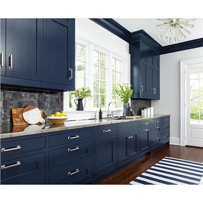 Custom design american modern luxury full sets navy blue shaker wooden kitchen cabinets with appliances  HS-KC203