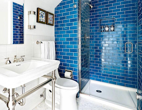Blue Tiles Backsplash Floor, Affordable Bathroom Tile
