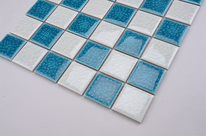 White Mixed Crack Blue Ceramic Mosaic for Swimming Pool Tile