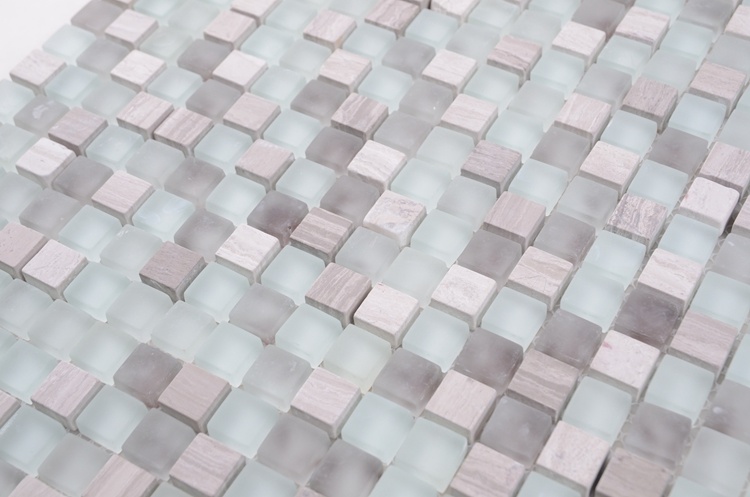 300X300mm Hot Sale in Tunisia Grey White Stone Glass Mosaic