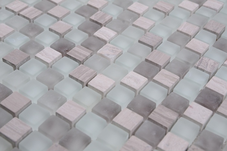 300X300mm Hot Sale in Tunisia Grey White Stone Glass Mosaic