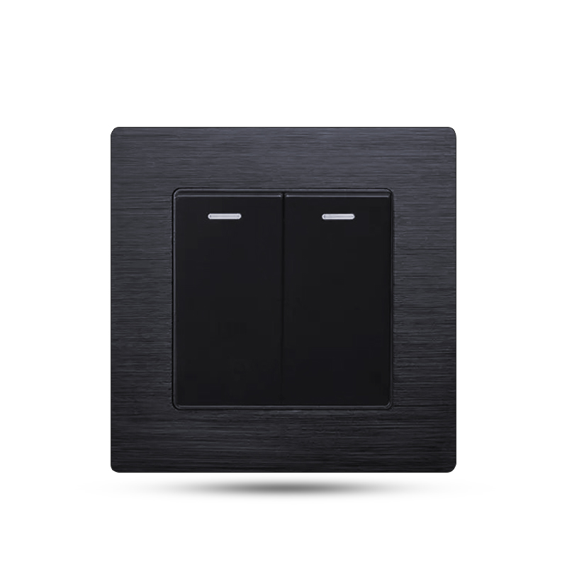 black aluminum wire drawing 2 gang wall light switch