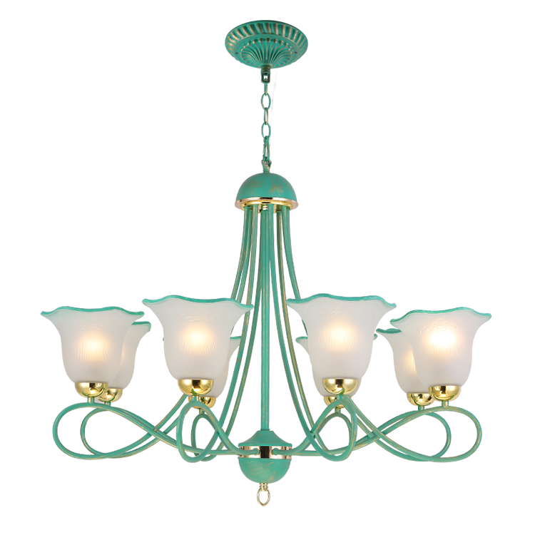 Hanse 8 Head Lime Green Metal Iron Chandelier