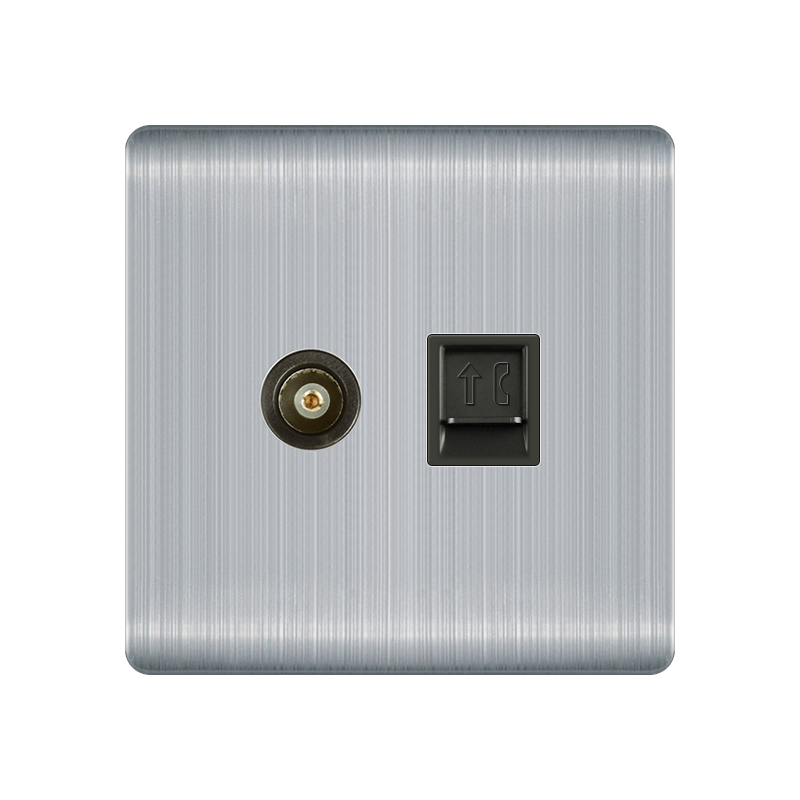 stainless steel wall tv and telephone sockets