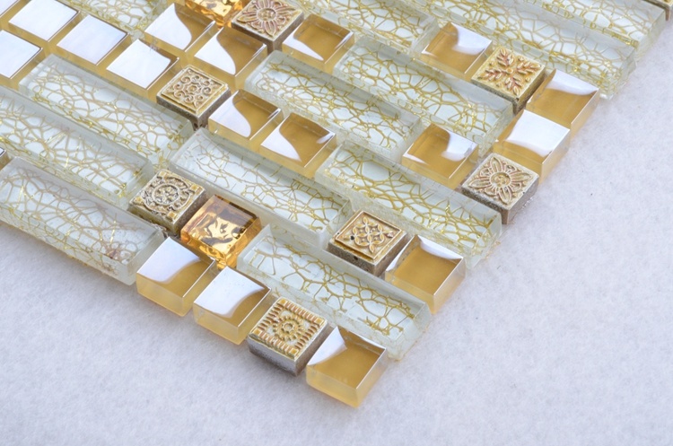 Factory Price 8mm Bathroom Gold Foil Glass Mosaic Tile