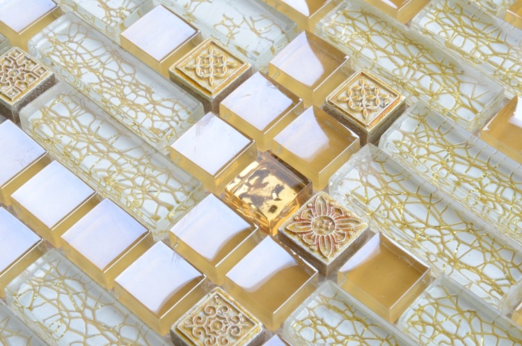 Factory Price 8mm Bathroom Gold Foil Glass Mosaic Tile