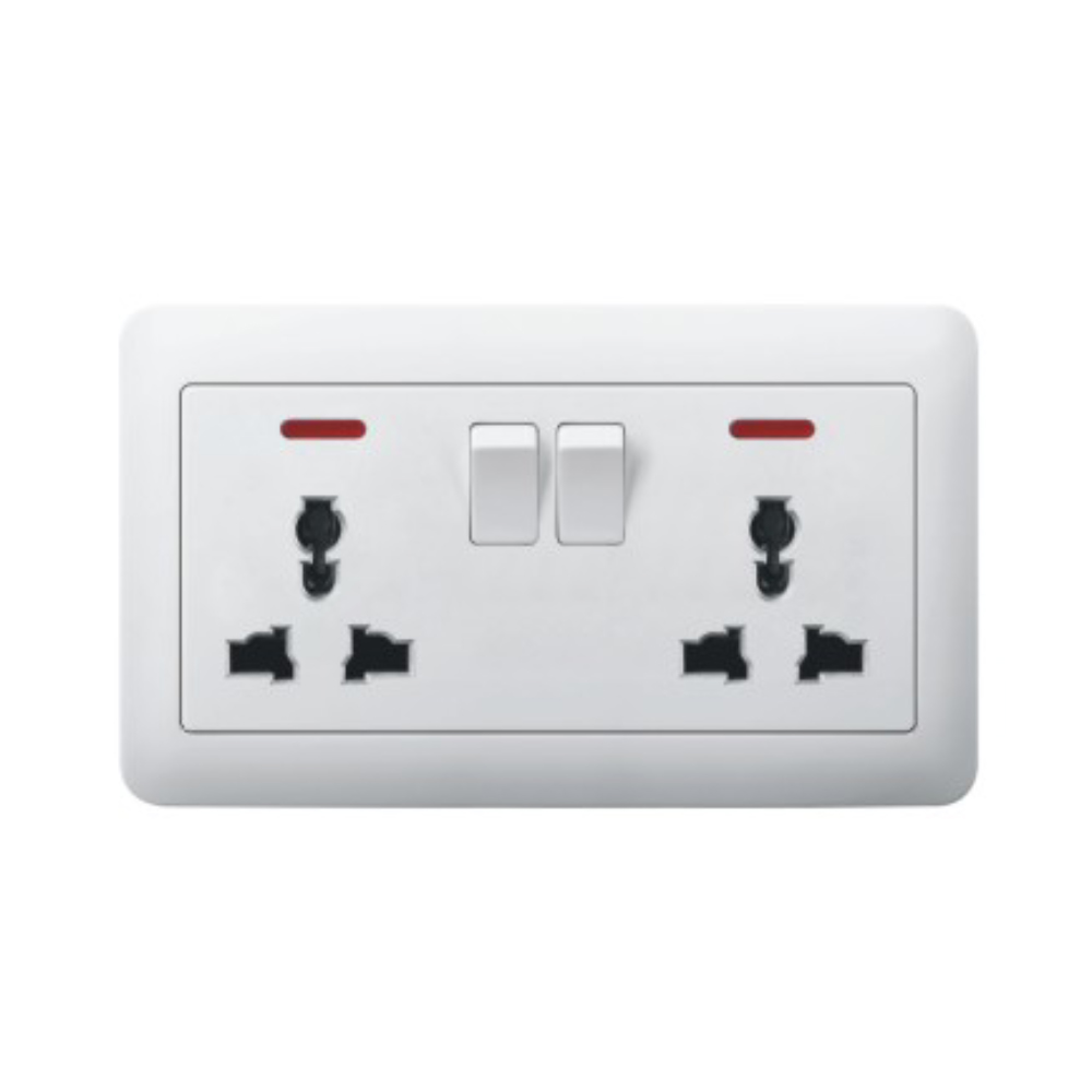 2 gang with neon socket and plug switch