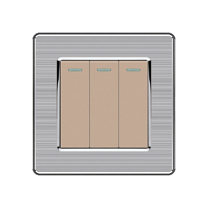 Champagne gold gray black color modern electric wall 3 gang 1 way switch