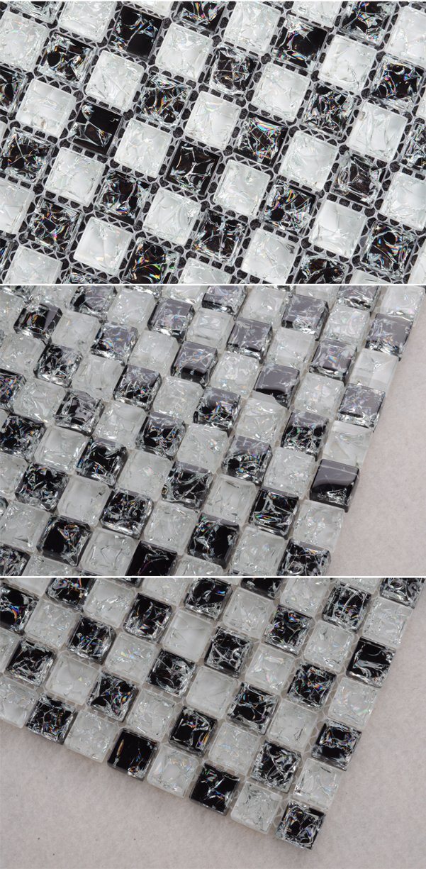 White Black Mosaic Hotel Bathroom Mosaic Tile, Glass Mosaic Tiles