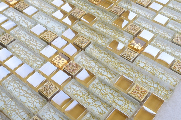 Factory Price 8mm Bathroom Gold Foil Glass Mosaic Tile