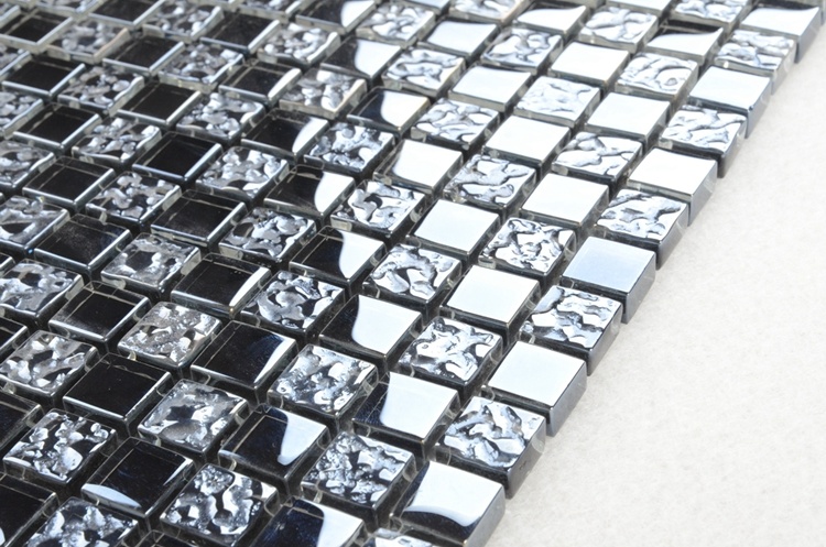 Low Price with Bubble Chip 15X15mm Black Glass Mosaic Tile