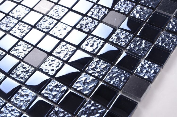 Germany Style Home Decoration Black Tile Stone and Glass Mosaic