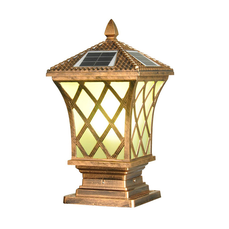 Textured gold diagonal grid vintage outdoor led post lantern