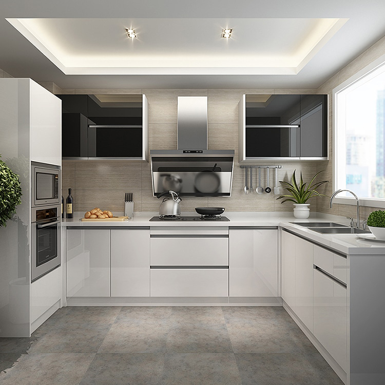 Custom modern furniture design prefab white color high gloss finish aluminum alloy metal modular kitchen cabinets sets