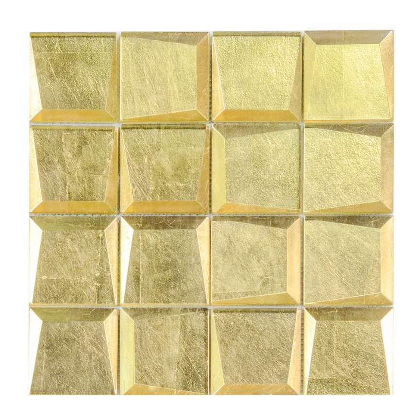 New Bevel Edged Backsplash Glass Mosaic Tile, Gold Glass Mosaic