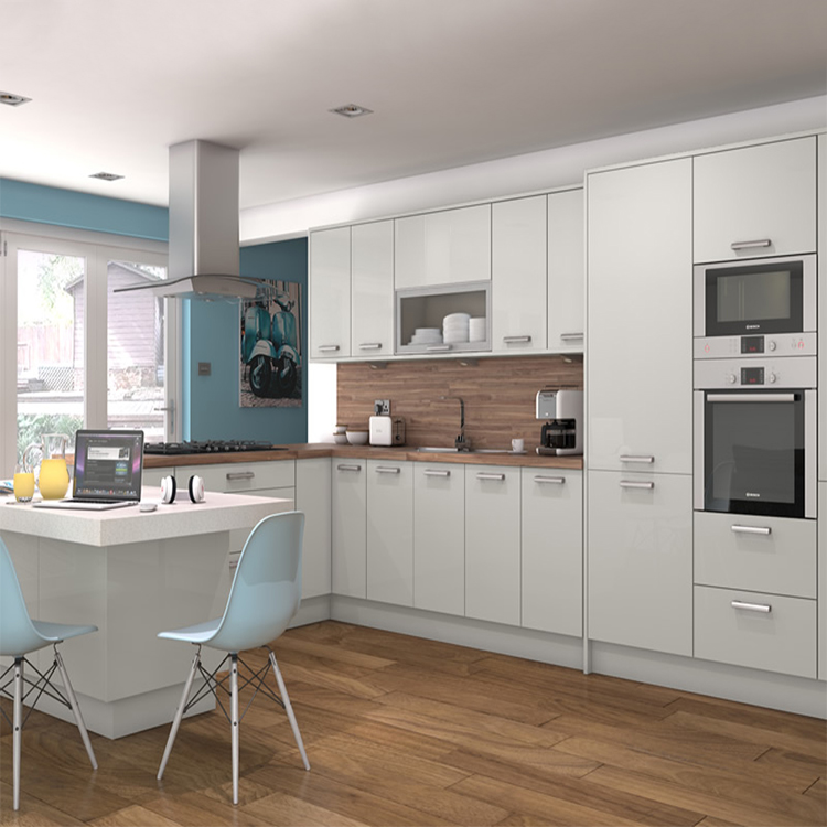 Free 3D customized cheap high gloss lacquer white flat panel modern designs modular wood kitchen cabinet