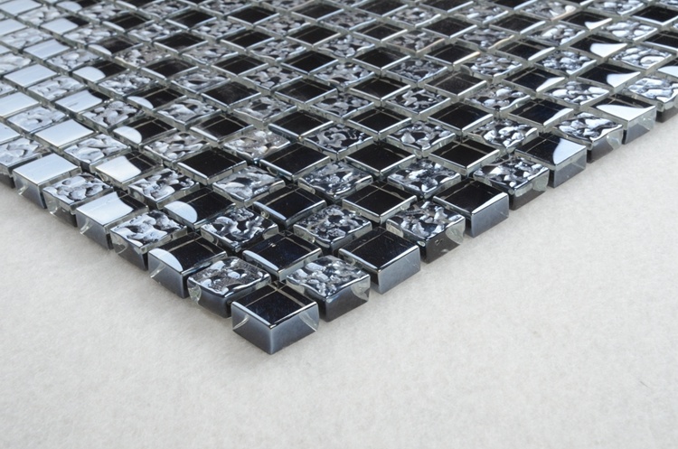 Low Price with Bubble Chip 15X15mm Black Glass Mosaic Tile