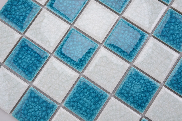 White Mixed Crack Blue Ceramic Mosaic for Swimming Pool Tile