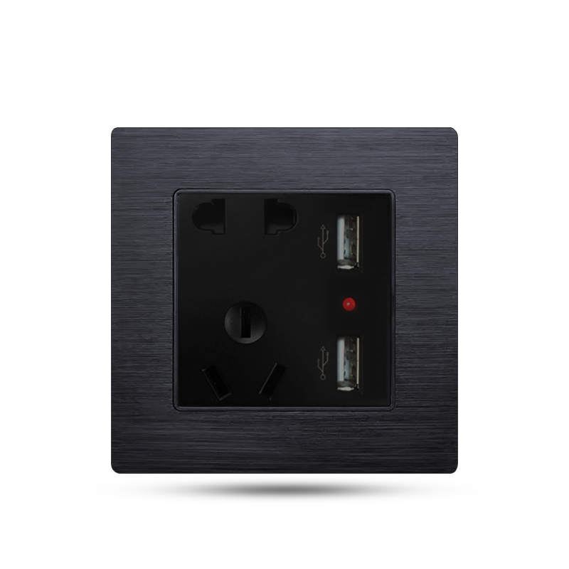 black aluminum 5 hole electrical wall usb power socket