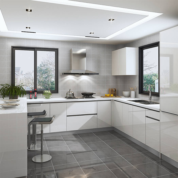 Customized made apartment home modern luxury furniture white high glossy metal aluminium kitchen cabinet