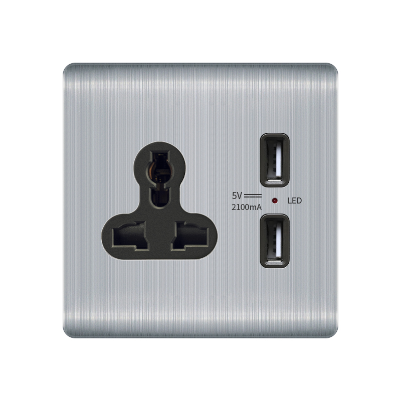 Three-pole multi-function power socket with usb outlet