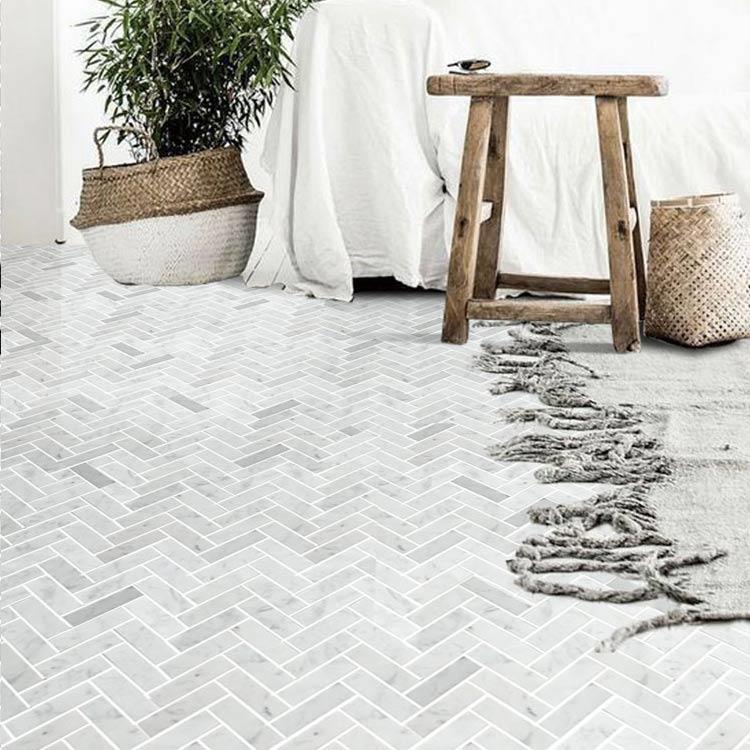 carrara-white-marble-herringbone-mosaic-floor-tile