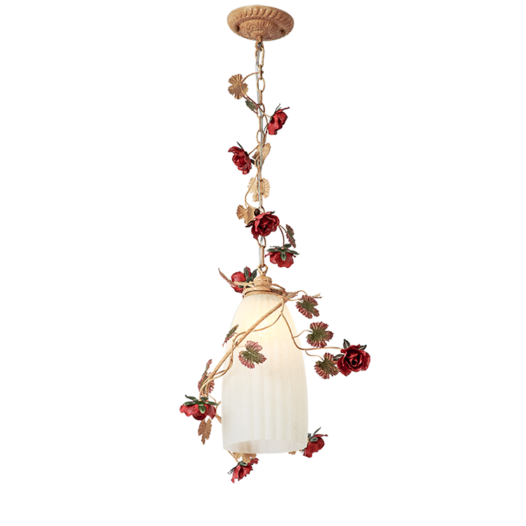 Hanse Single Red Rose Matt Glass Metal Pendant Light