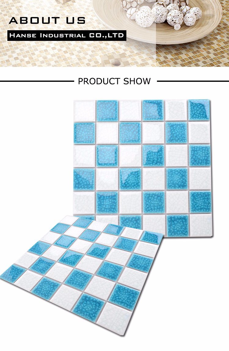 White Mixed Crack Blue Ceramic Mosaic for Swimming Pool Tile