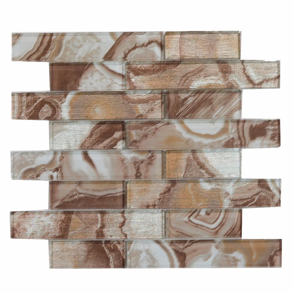 New Technology Faux Marble Pattern Long Strip Wall Glass Mosaic