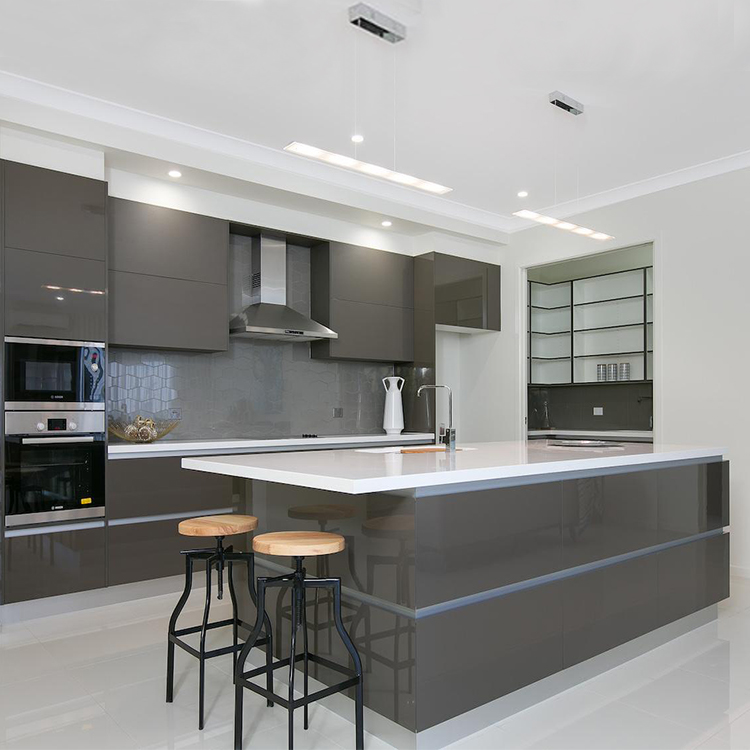 China supplier modern home grey modular kitchen cabinets furniture design dark gray high gloss lacquer mdf kitchen cabinet