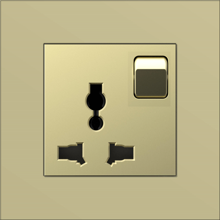 Champagne color surface 3 pin multi plug eu wall power socket