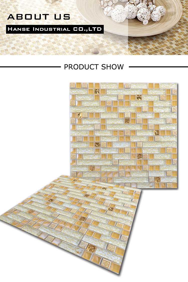 Factory Price 8mm Bathroom Gold Foil Glass Mosaic Tile
