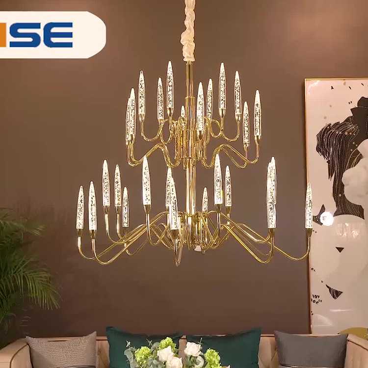 Hanse Stainless Steel Titanium Gold Acid Blue Crystal Glass Rod Chandelier