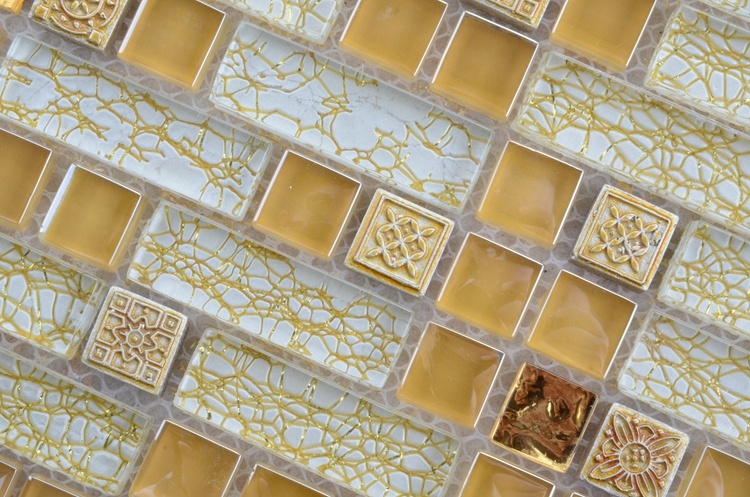 Factory Price 8mm Bathroom Gold Foil Glass Mosaic Tile