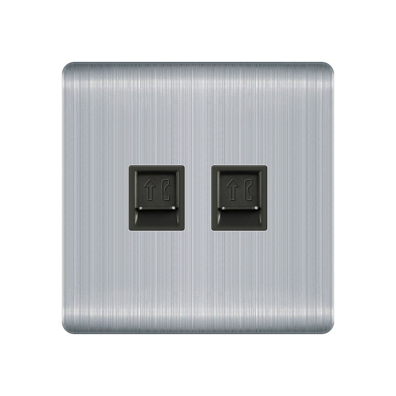 Stainless steel gray 2 way telephone wall socket