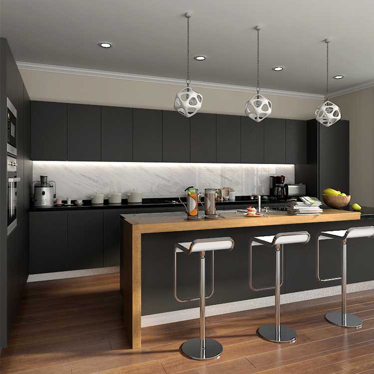 HANSE factory customized design modern customized black lacquer finish rta modular wood kitchen cabinet