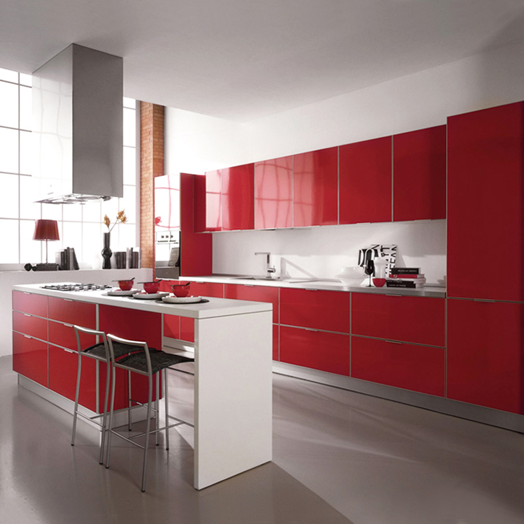 Modern glossy finish aluminium profile cabinets furniture desgin readymade high gloss red lacquer metal aluminum kitchen cabinet