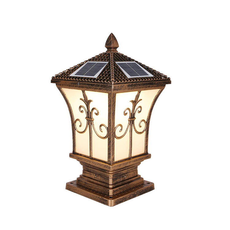 Retro Polycrystal lithium oriental gold solar led post lights