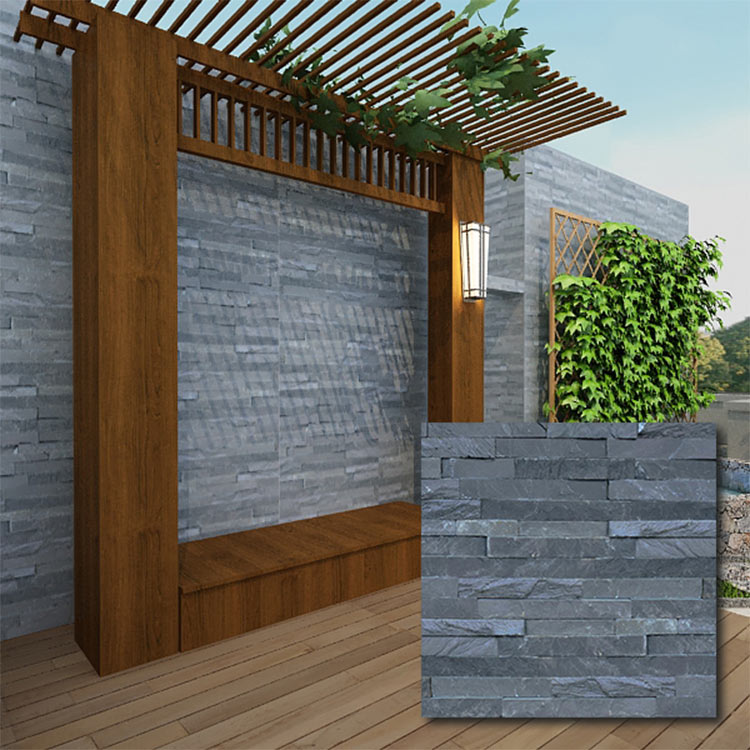 Dark Grey Matte Artificial Stone Wall, Stone Tiles For Walls