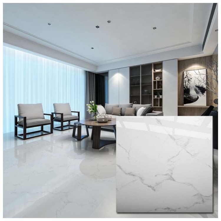 White Polished Ceramic Floor Tiles Size 600 X 600mm Model