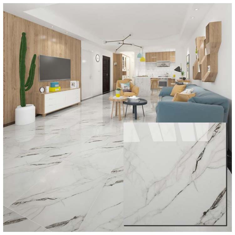 White Polished Porcelain Floor Tiles Size 600 x 600mm 