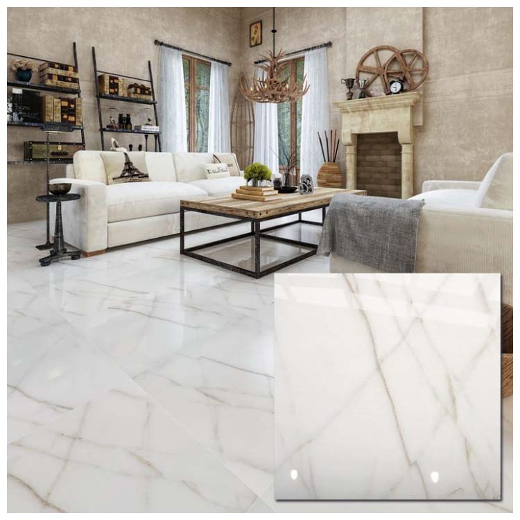 White Polished Ceramic Floor Tiles Size 600 X 600mm Model