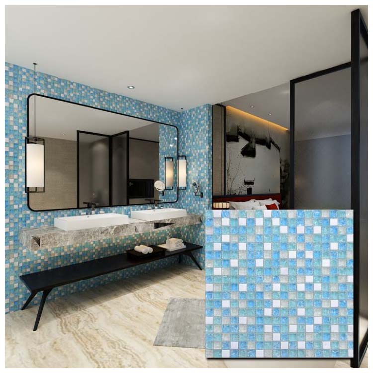 Blue Polished Glass Mosaic Tile