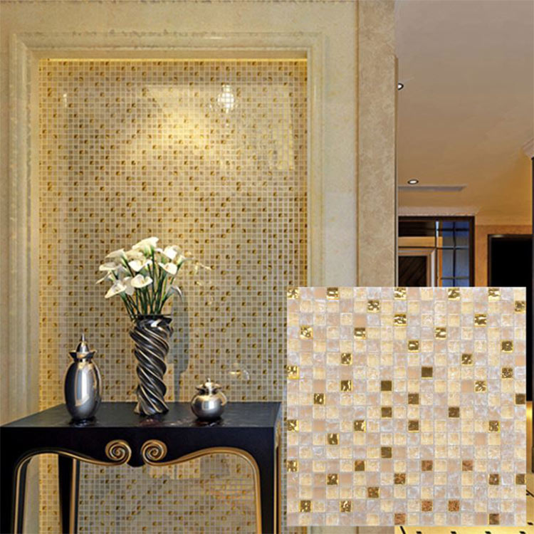 Beige Polished Glass Mosaic Tile