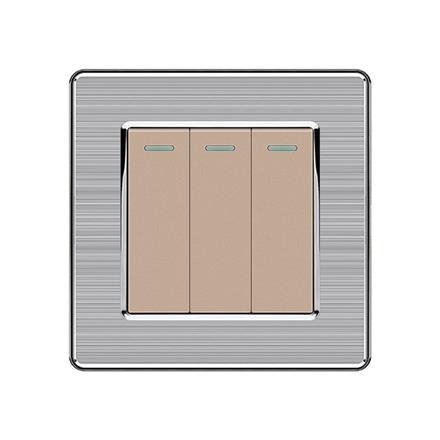 Champagne gold gray black color modern electric wall 3 gang 1 way switch  F62 16A 3 gang 1 way switch