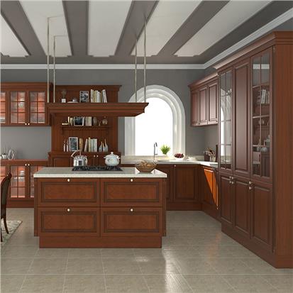 Best selling home villa project maple kitchencabinets american walnut color birch solid wood combination kitchen cabinet  HS-KC149