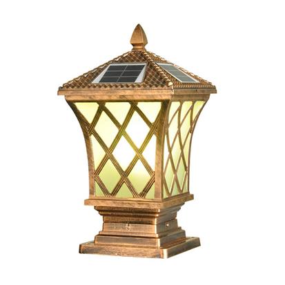 Textured gold diagonal grid vintage outdoor led post lantern  HS-GGD4105-3